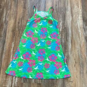 Hula Bay Tropical Green Dress with Pink and Blue Flowers